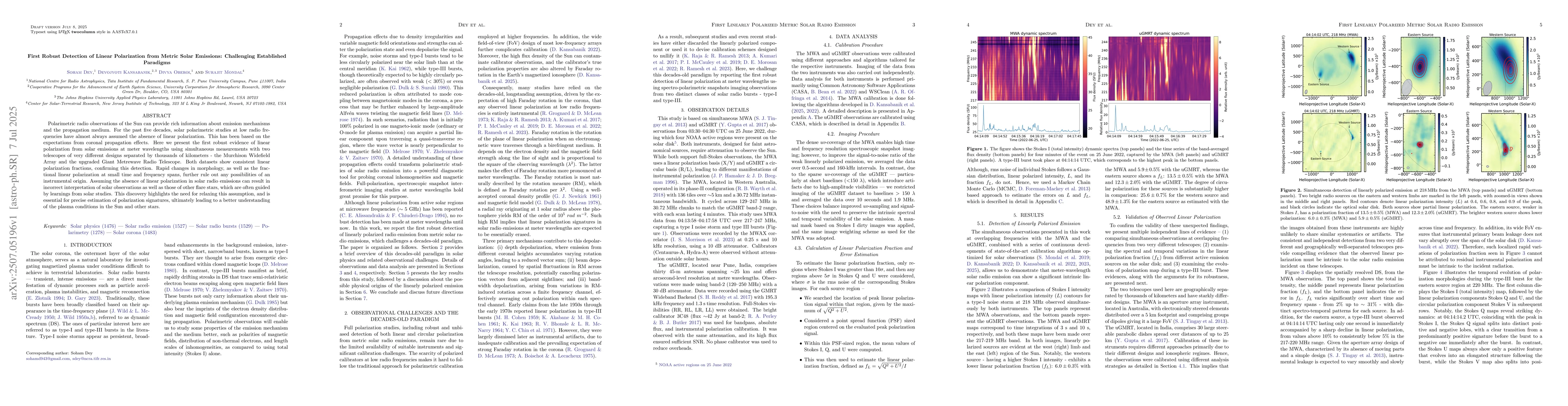 Thumbnail for First Robust Detection of Linear Polarization from Metric Solar
  Emissions: Challenging Established Paradigms