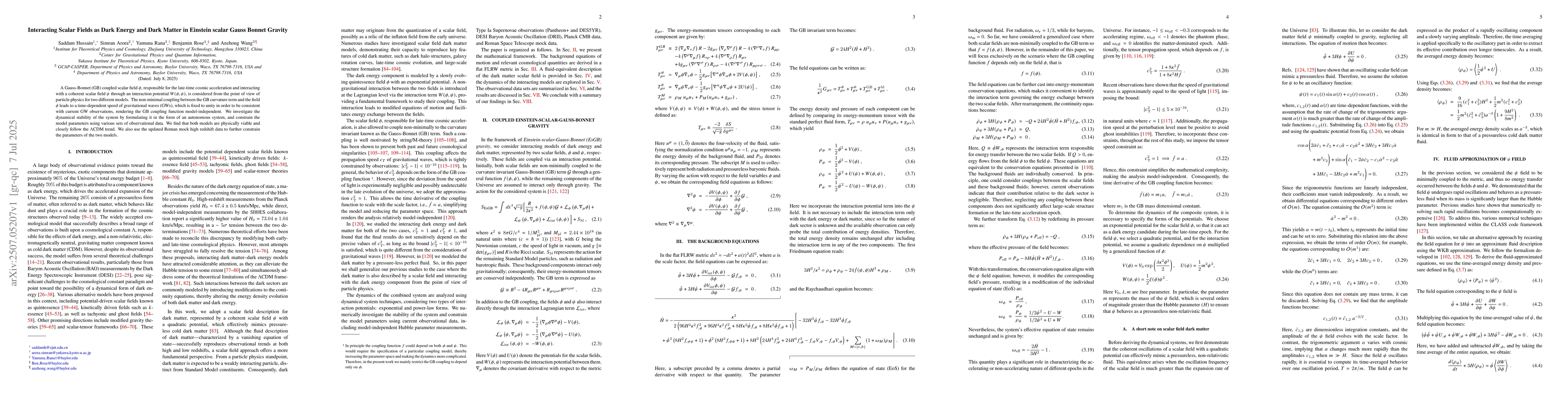 Thumbnail for Interacting Scalar Fields as Dark Energy and Dark Matter in Einstein
  scalar Gauss Bonnet Gravity