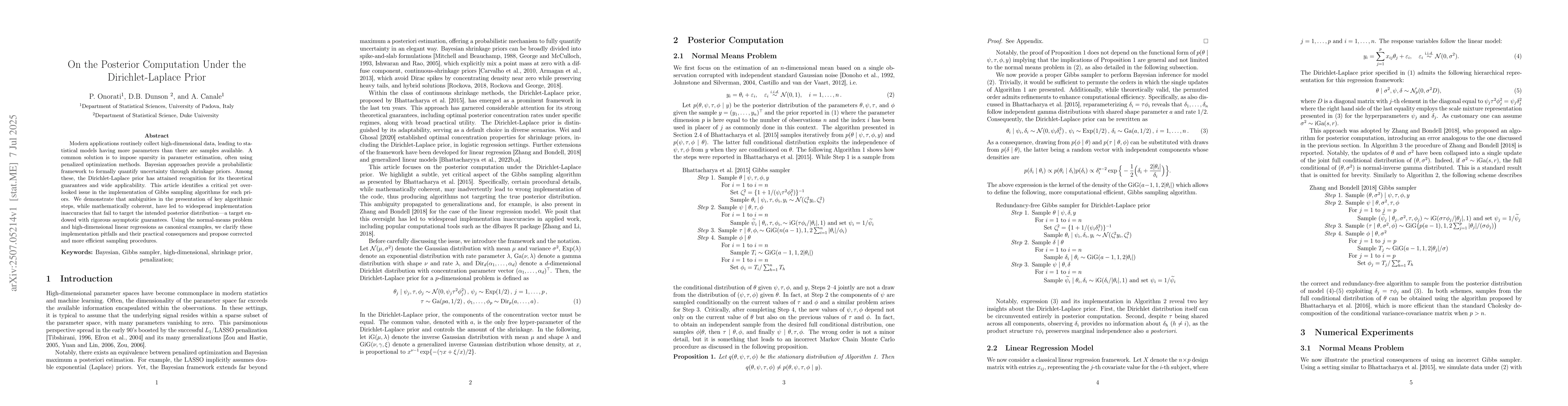 Thumbnail for On the Posterior Computation Under the Dirichlet-Laplace Prior