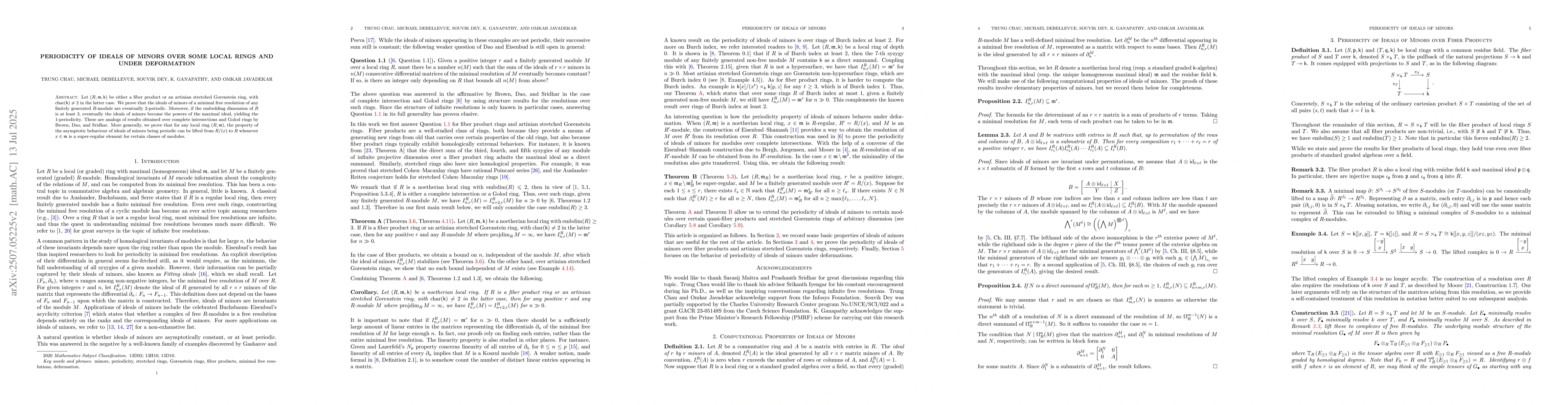 Thumbnail for Periodicity of ideals of minors over some local rings and under
  deformation