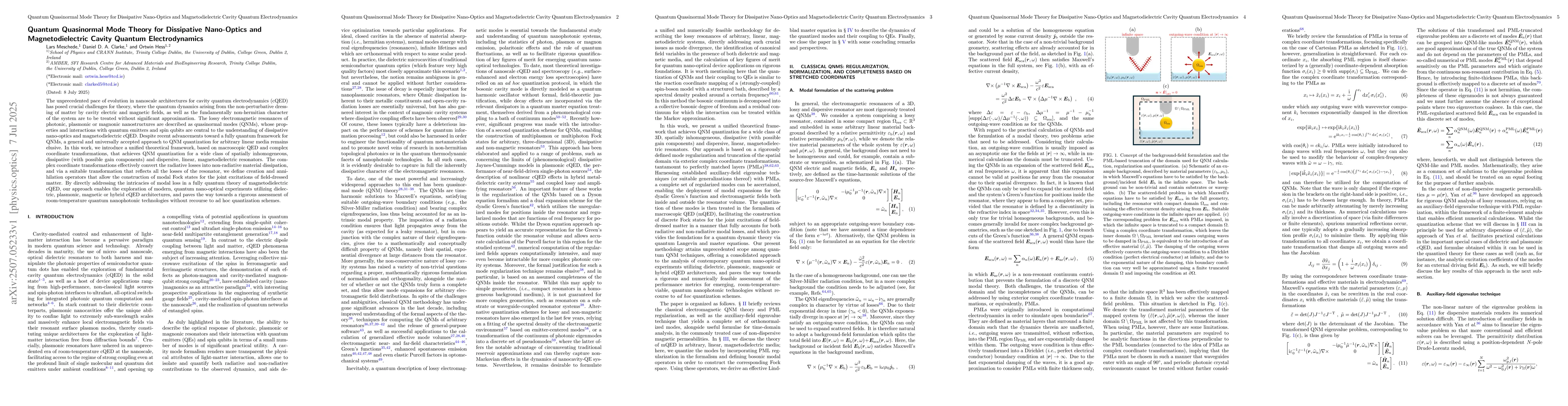 Thumbnail for Quantum Quasinormal Mode Theory for Dissipative Nano-Optics and
  Magnetodielectric Cavity Quantum Electrodynamics