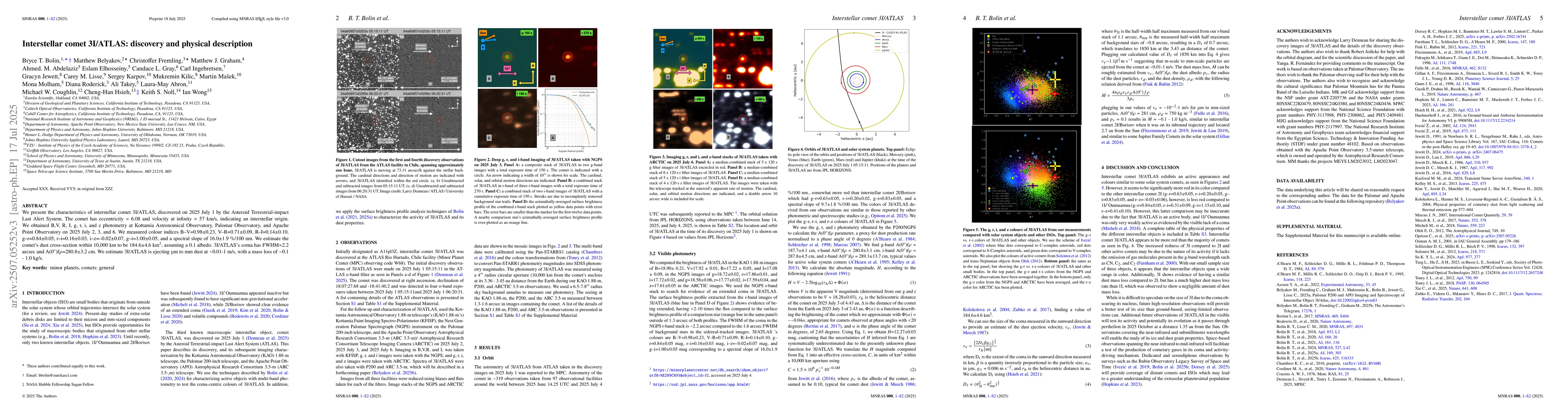 Thumbnail for Interstellar comet 3I/ATLAS: discovery and physical description