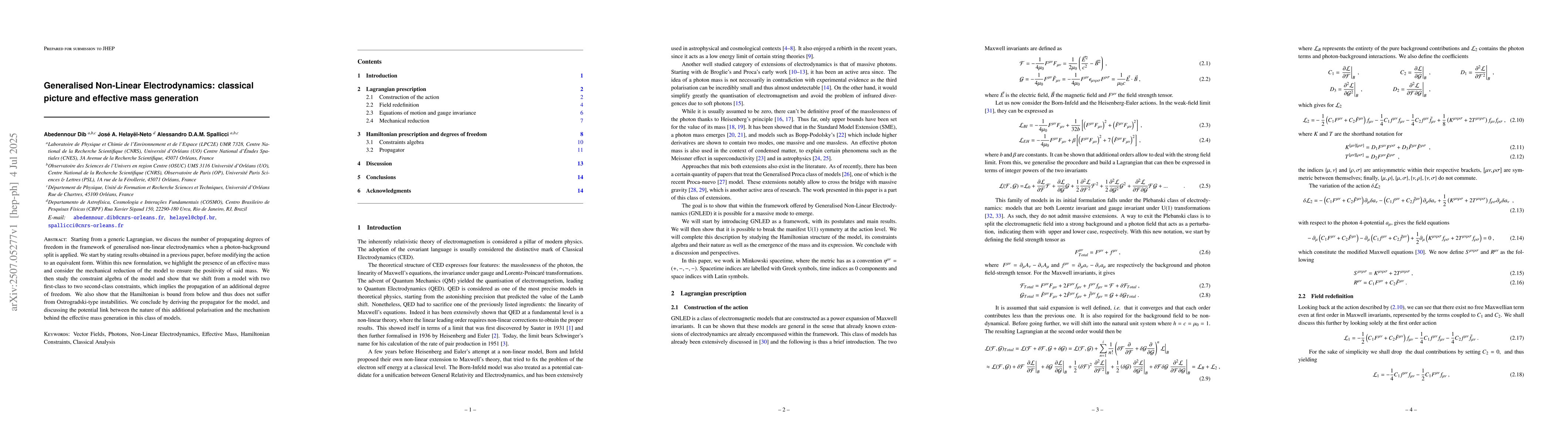 Thumbnail for Generalised Non-Linear Electrodynamics: classical picture and effective
  mass generation
