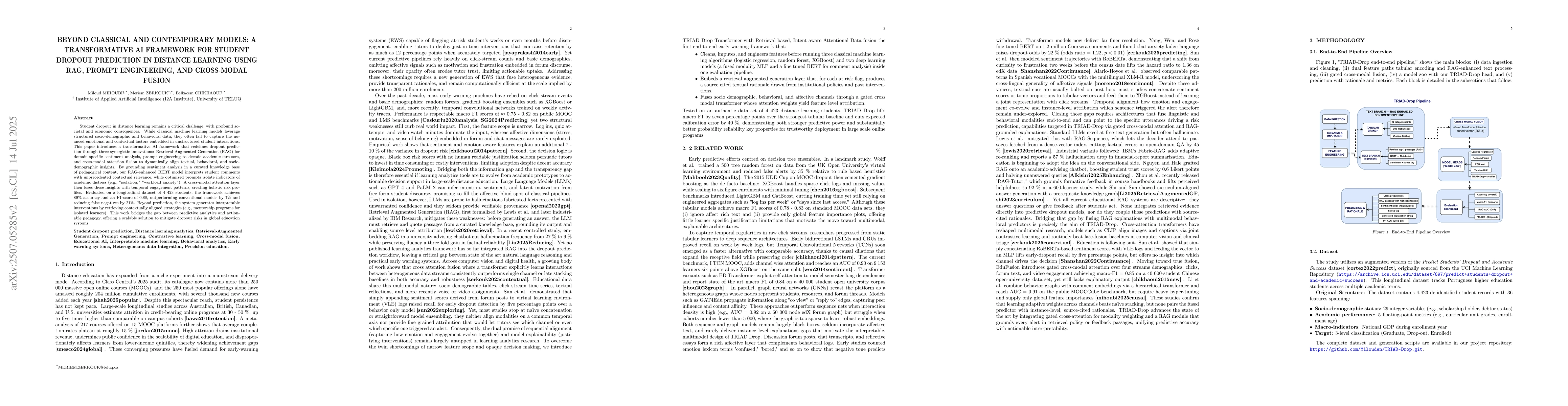 Thumbnail for Beyond classical and contemporary models: a transformative AI framework
  for student dropout prediction in distance learning using RAG, Prompt
  engineering, and Cross-modal fusion
