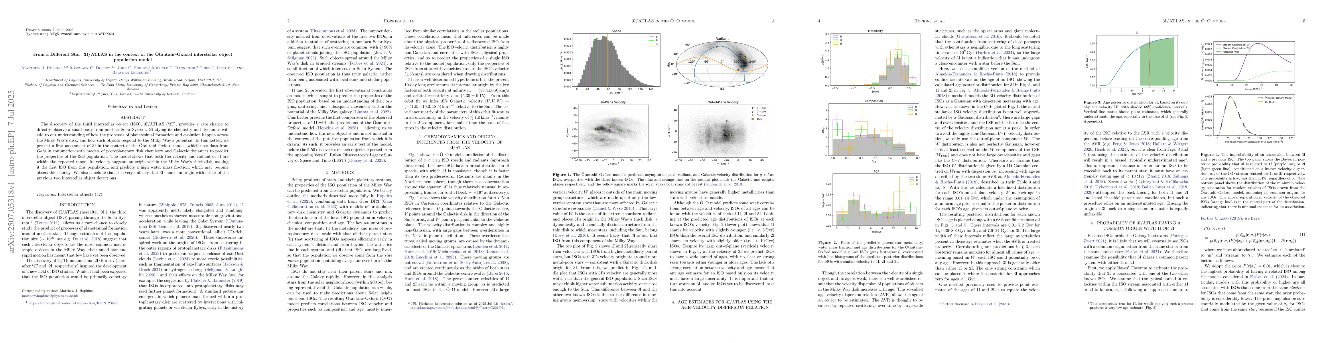 Thumbnail for From a Different Star: 3I/ATLAS in the context of the
  Ōtautahi-Oxford interstellar object population model