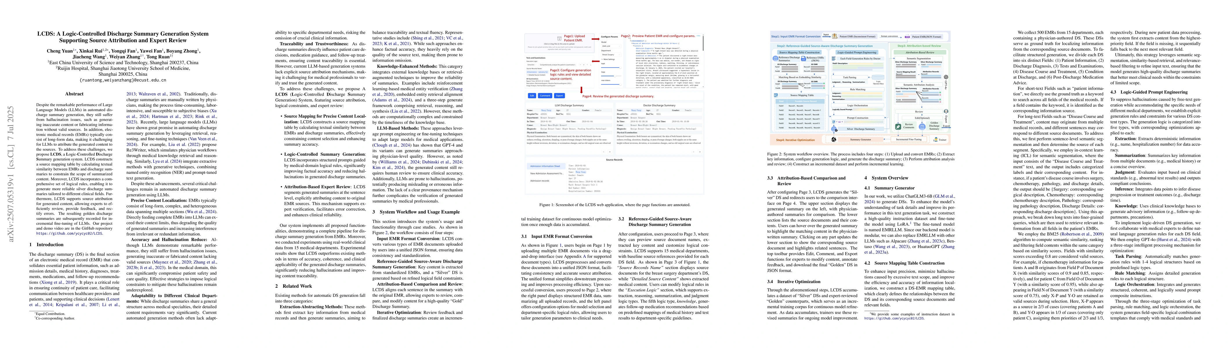 Thumbnail for LCDS: A Logic-Controlled Discharge Summary Generation System Supporting
  Source Attribution and Expert Review