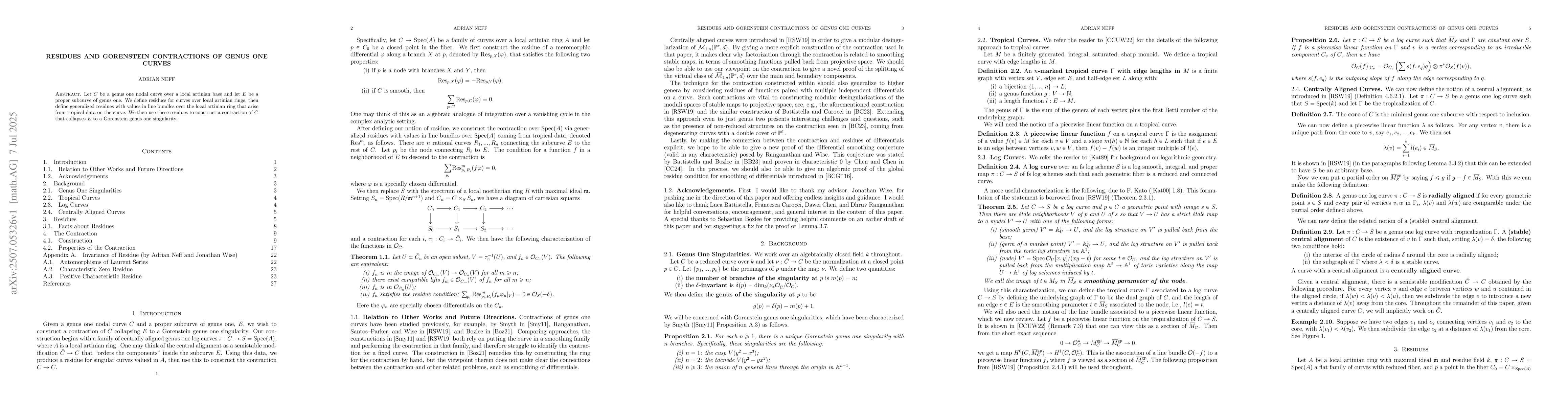 Thumbnail for Residues and Gorenstein Contractions of Genus One Curves