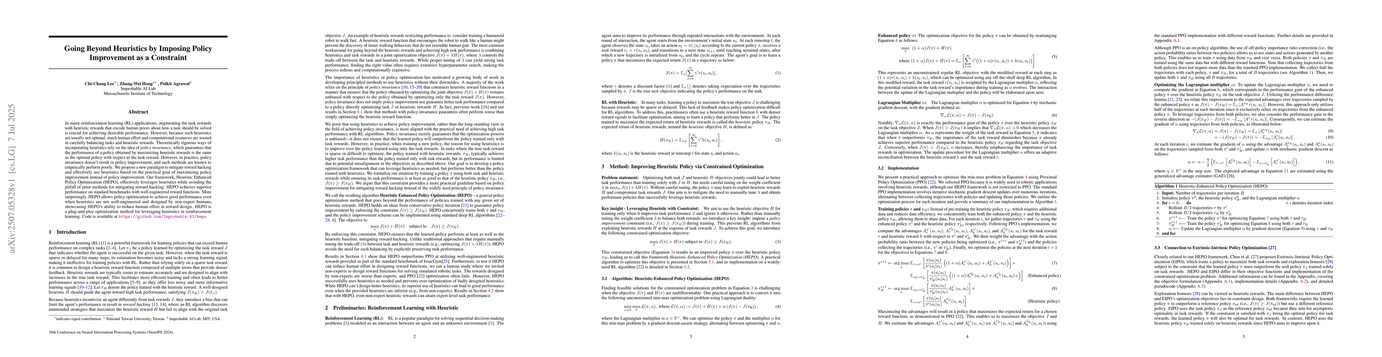 Thumbnail for Going Beyond Heuristics by Imposing Policy Improvement as a Constraint