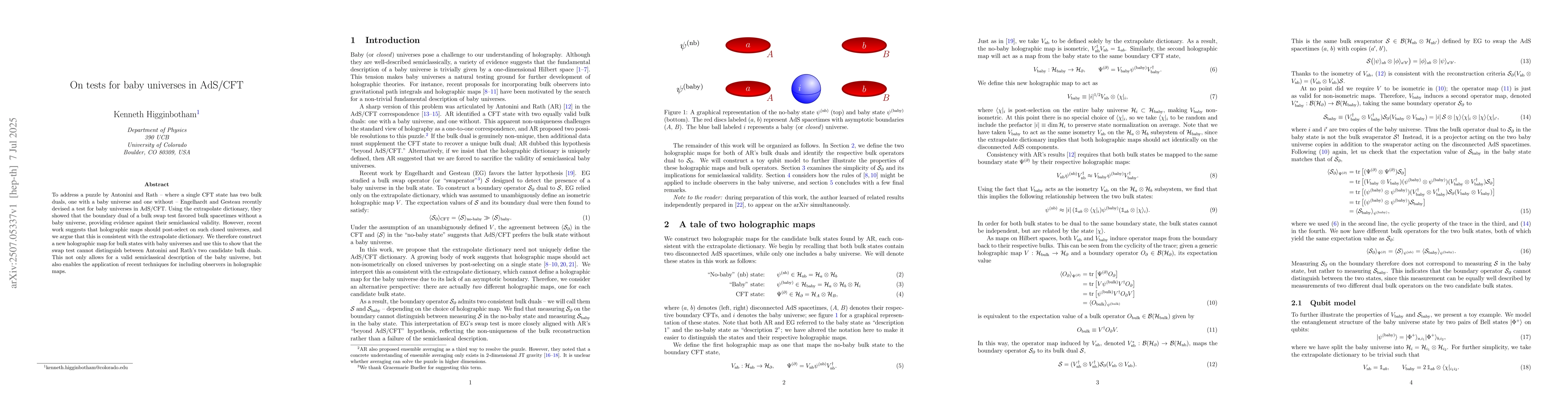 Thumbnail for On tests for baby universes in AdS/CFT
