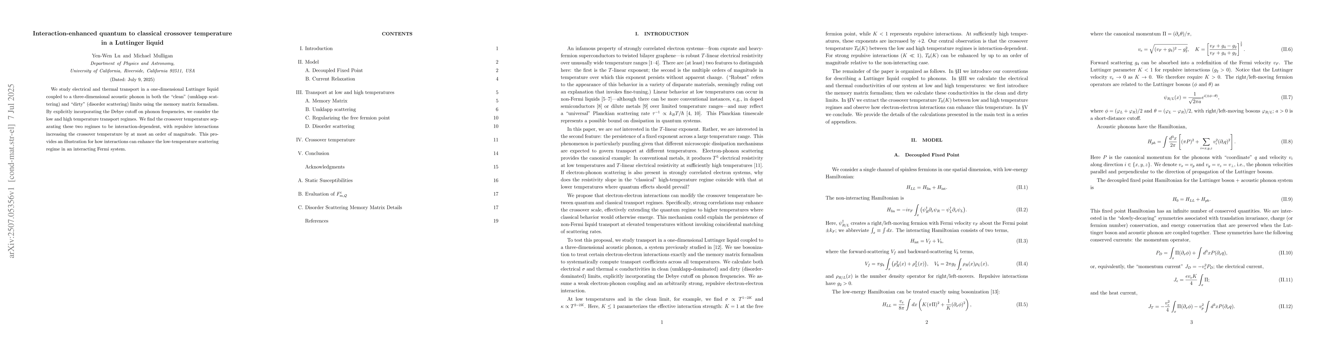 Thumbnail for Interaction-enhanced quantum to classical crossover temperature in a
  Luttinger liquid