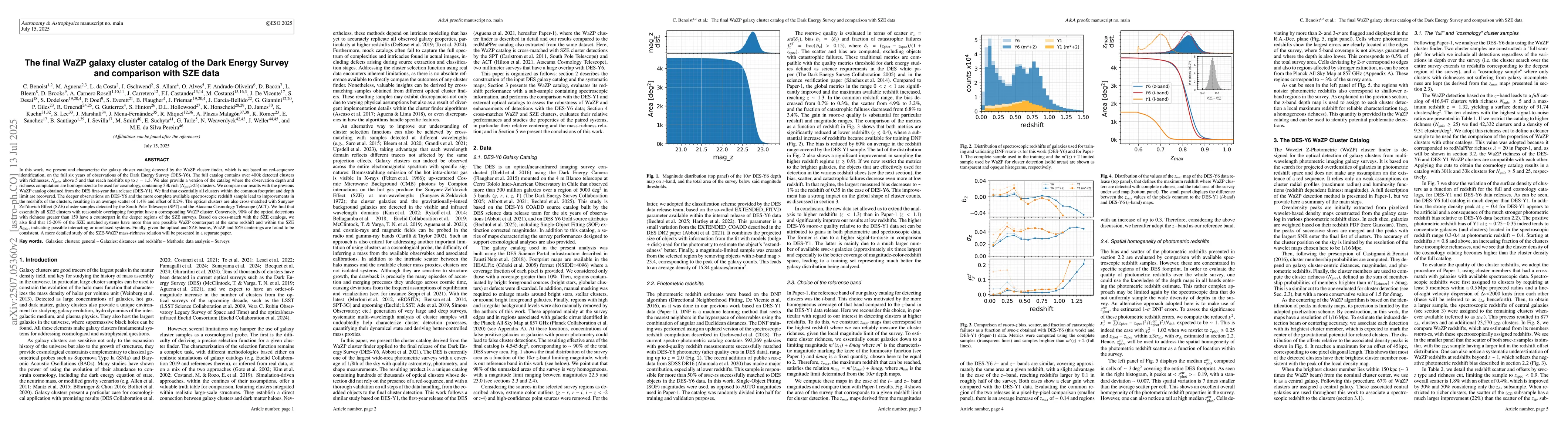 Thumbnail for The final WaZP galaxy cluster catalog of the Dark Energy Survey and
  comparison with SZE data