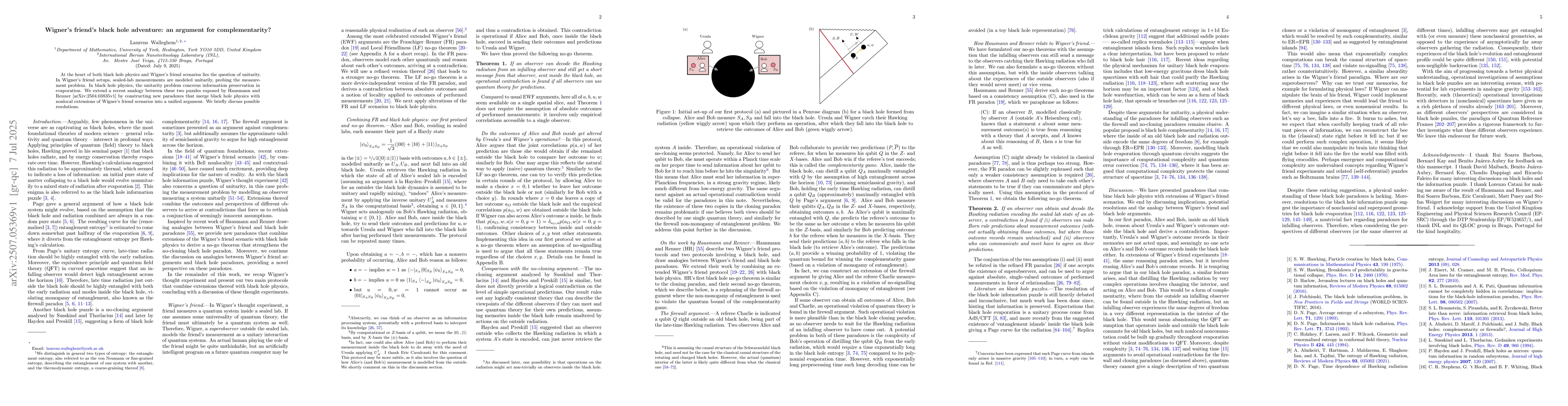 Thumbnail for Wigner's friend's black hole adventure: an argument for complementarity?