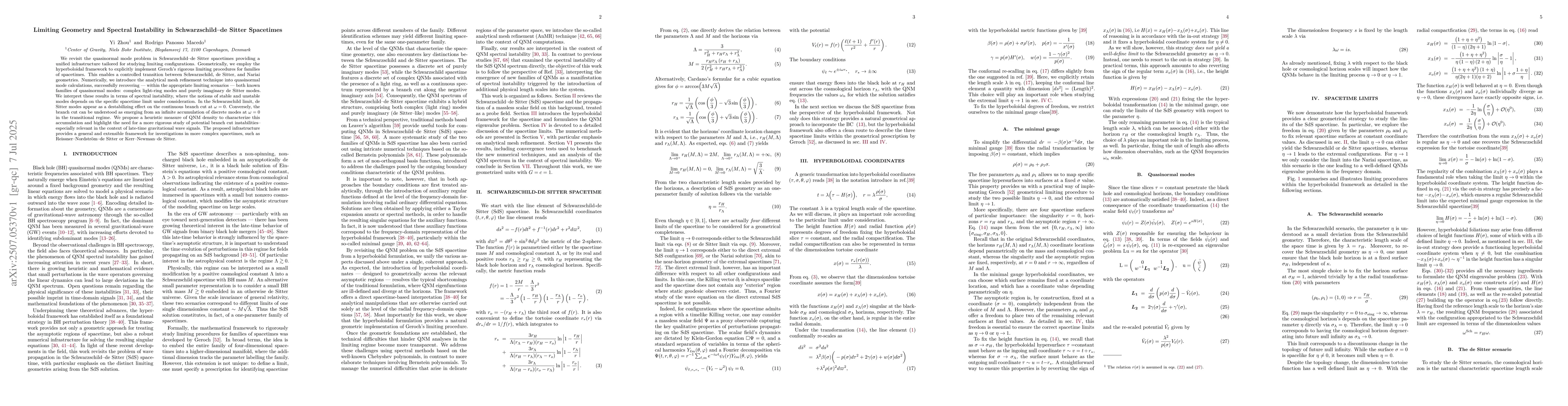 Thumbnail for Limiting Geometry and Spectral Instability in Schwarzschild--de Sitter
  Spacetimes