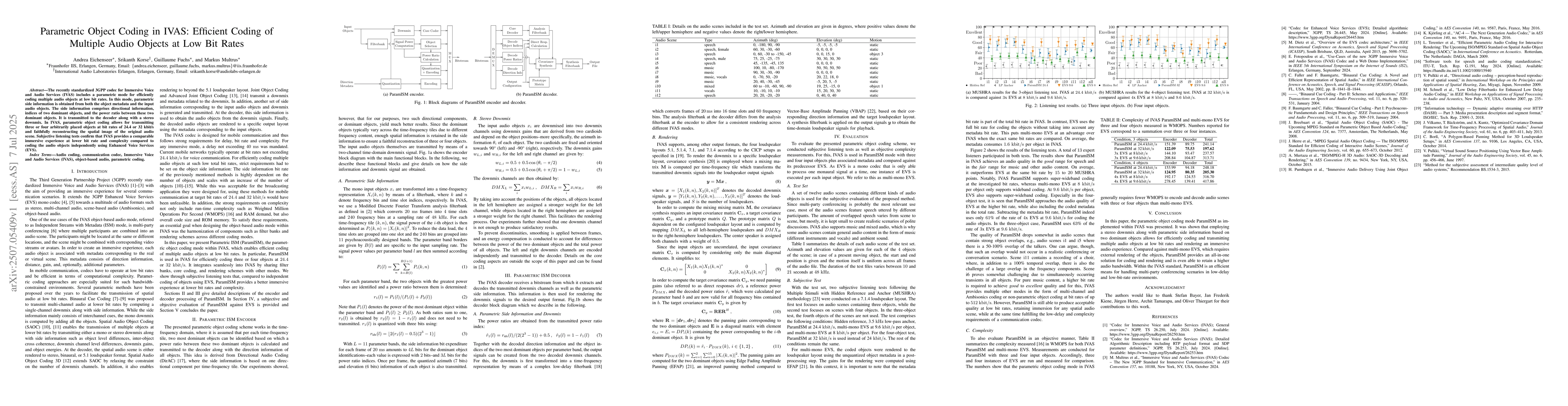 Thumbnail for Parametric Object Coding in IVAS: Efficient Coding of Multiple Audio
  Objects at Low Bit Rates