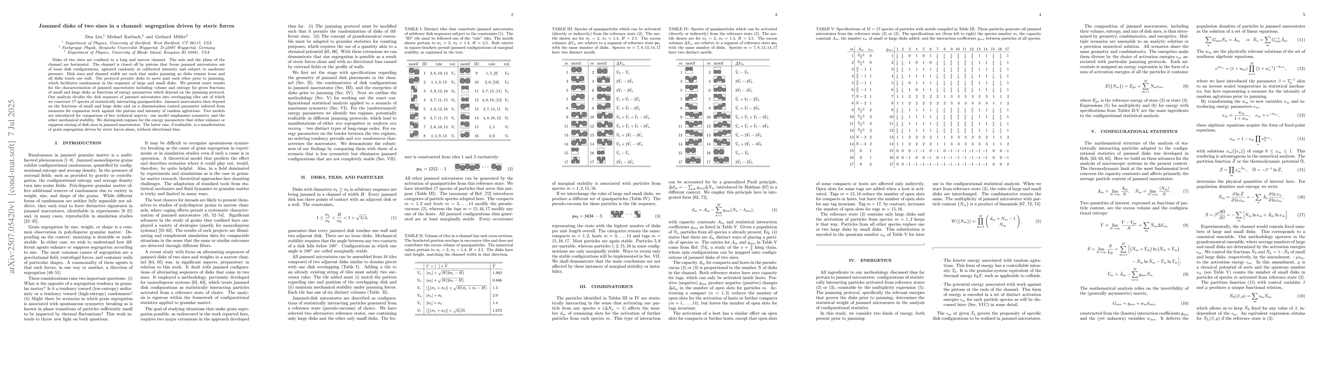 Thumbnail for Jammed disks of two sizes in a channel: segregation driven by steric
  forces