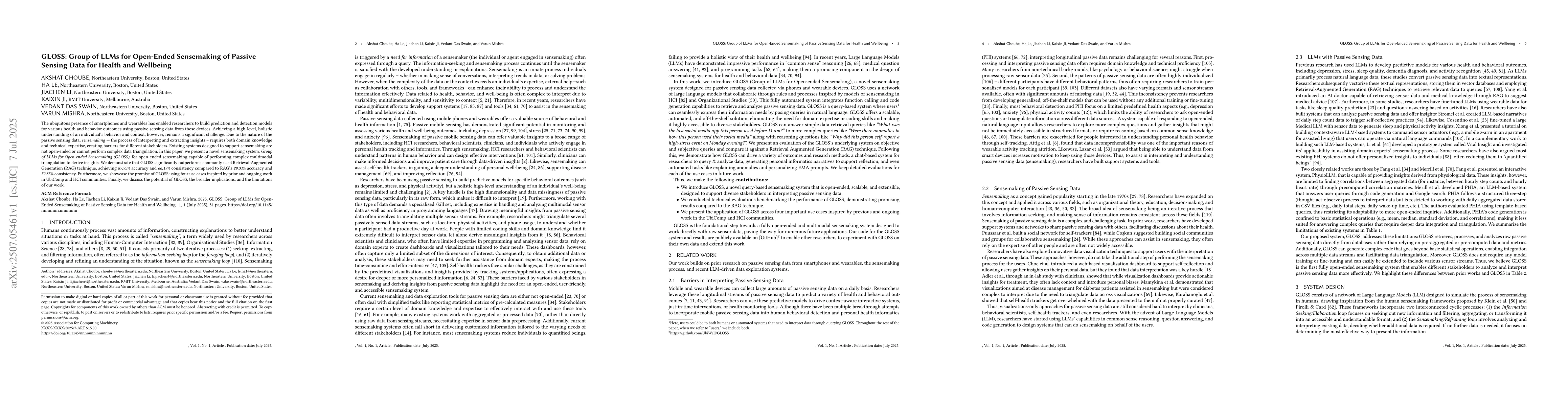 Thumbnail for GLOSS: Group of LLMs for Open-Ended Sensemaking of Passive Sensing Data
  for Health and Wellbeing