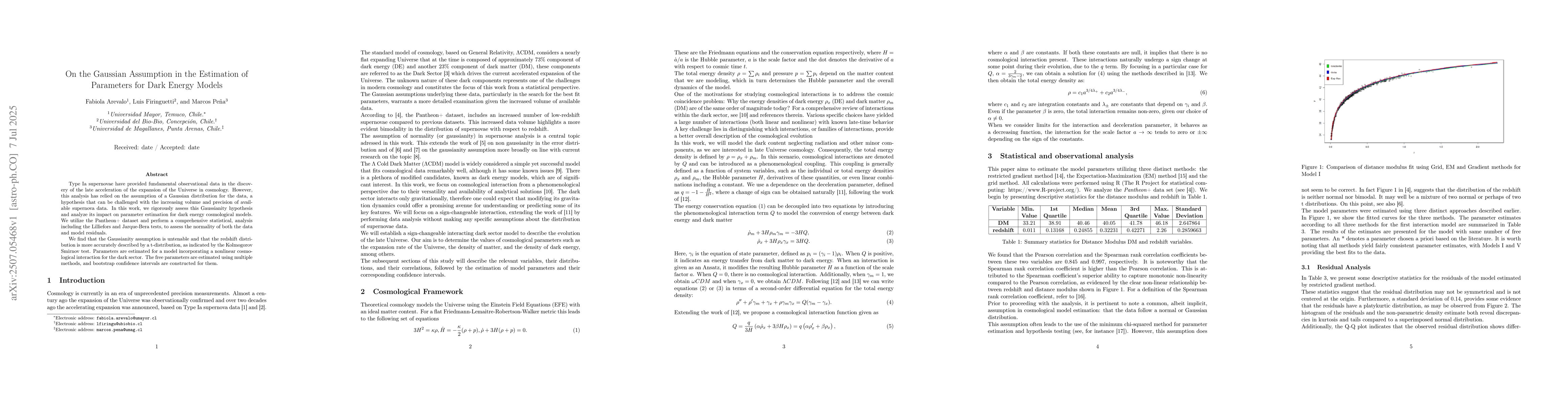 Thumbnail for On the Gaussian Assumption in the Estimation of Parameters for Dark
  Energy Models