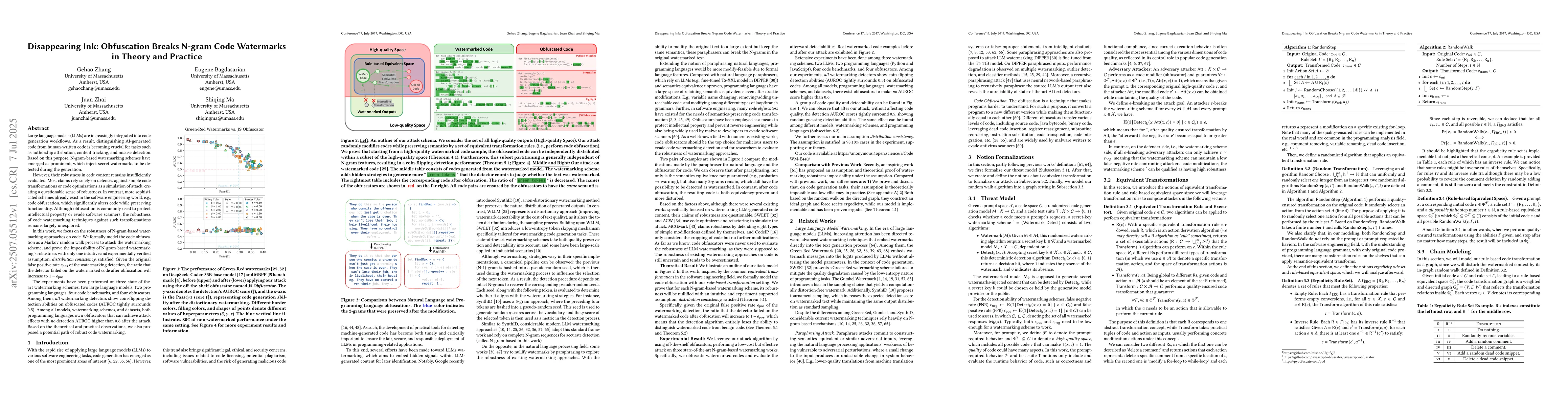 Thumbnail for Disappearing Ink: Obfuscation Breaks N-gram Code Watermarks in Theory
  and Practice