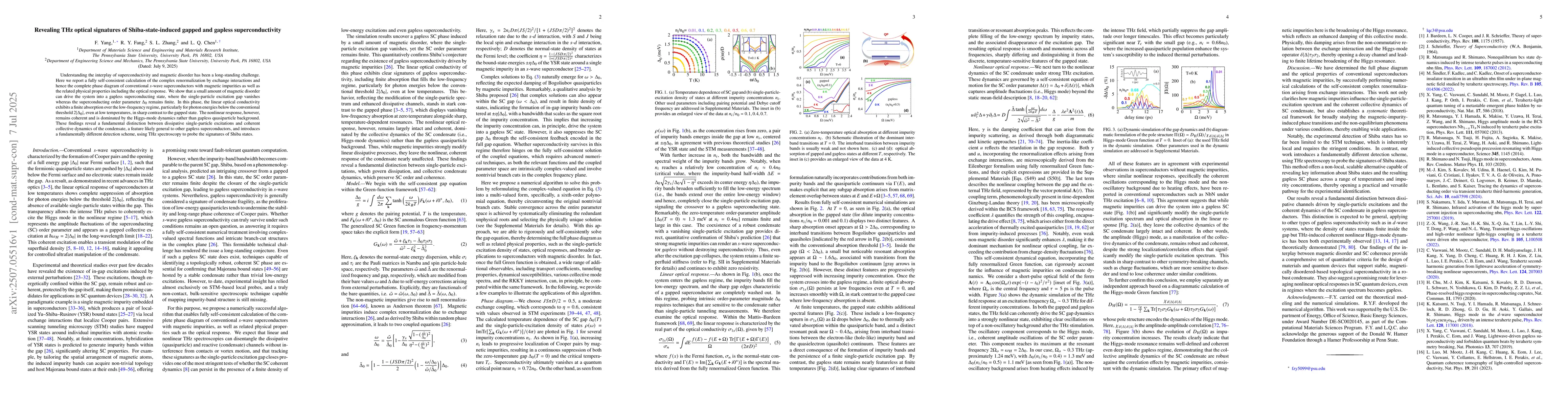 Thumbnail for Revealing THz optical signatures of Shiba-state-induced gapped and
  gapless superconductivity