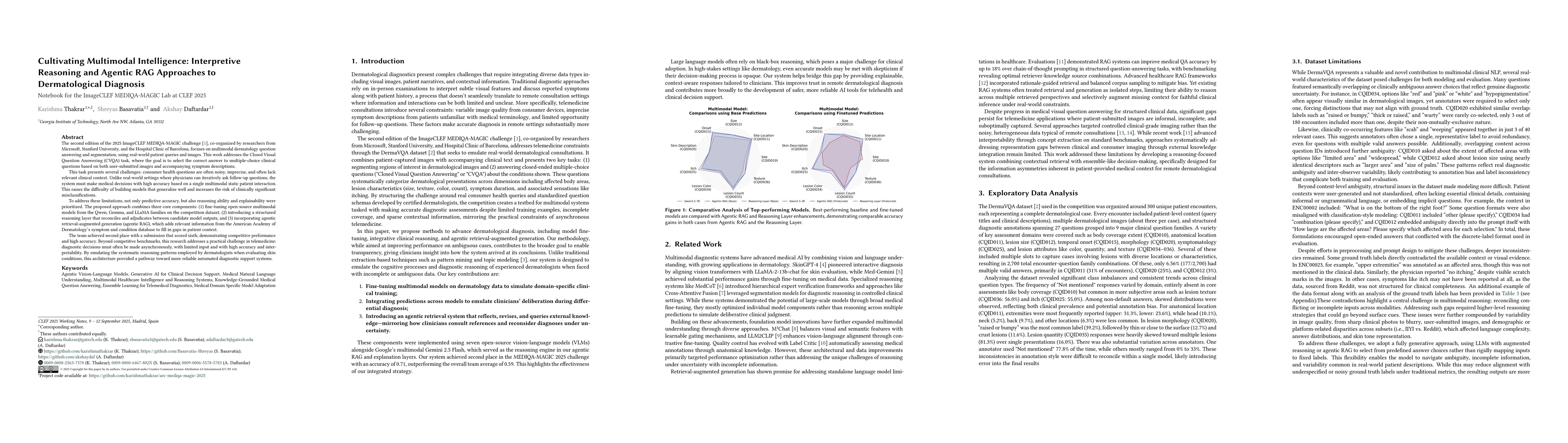 Thumbnail for Cultivating Multimodal Intelligence: Interpretive Reasoning and Agentic
  RAG Approaches to Dermatological Diagnosis