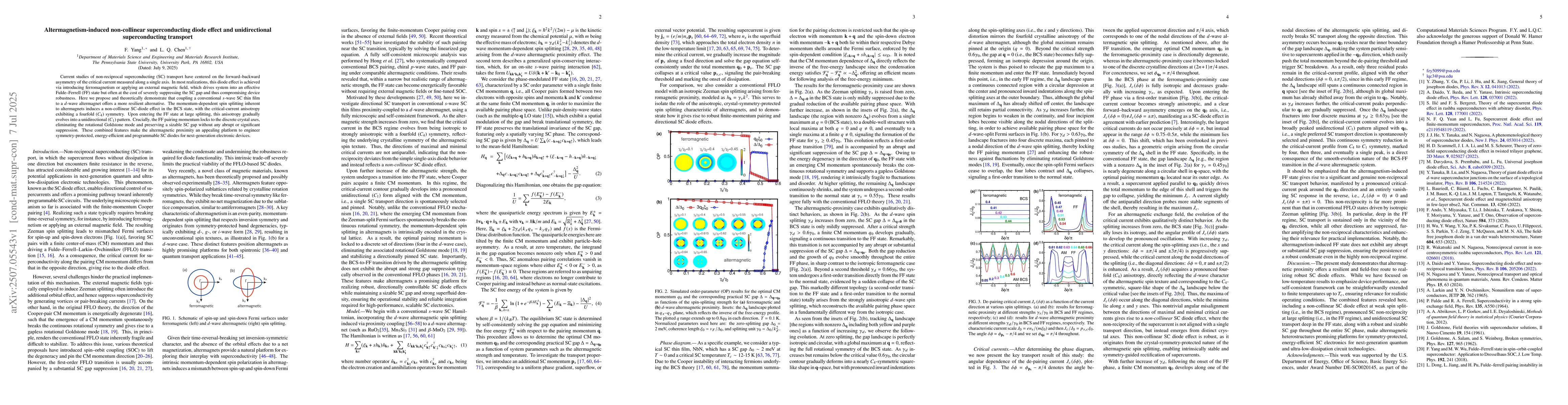 Thumbnail for Altermagnetism-induced non-collinear superconducting diode effect and
  unidirectional superconducting transport