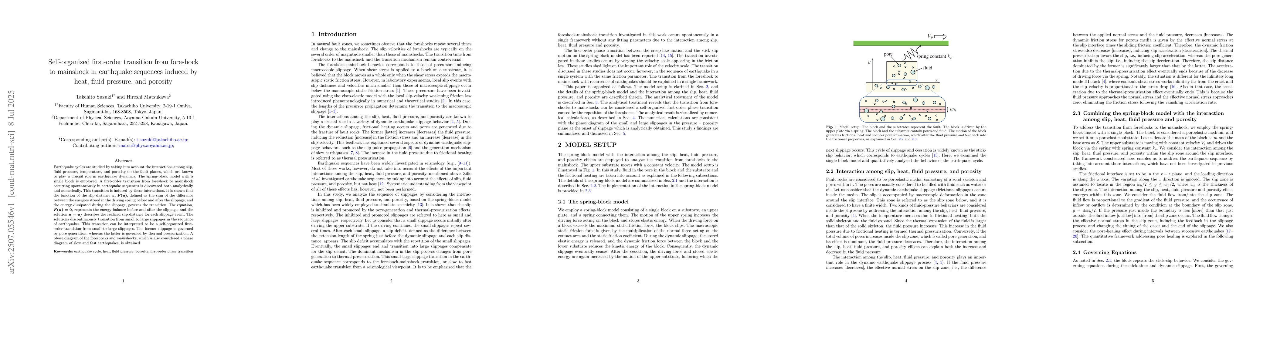 Thumbnail for Self-organized first-order transition from foreshock to mainshock in
  earthquake sequences induced by heat, fluid pressure, and porosity