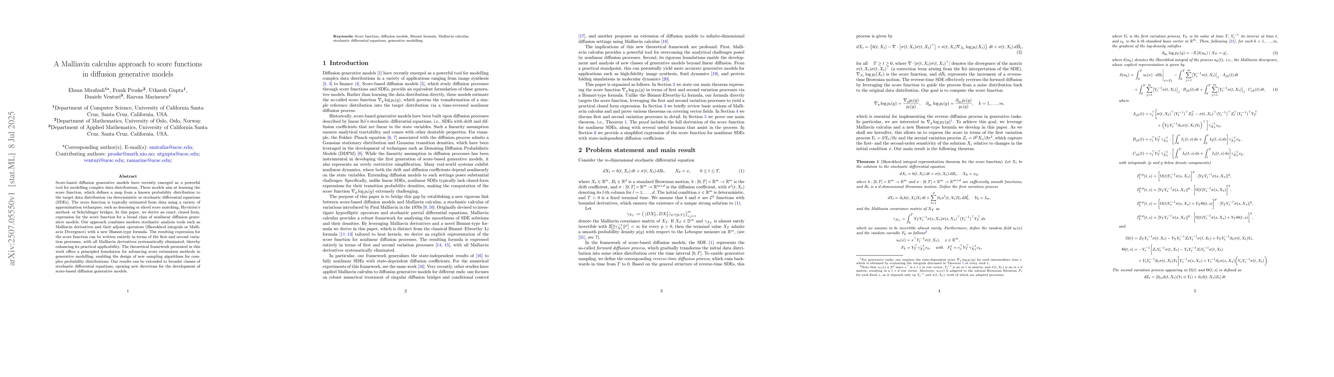 Thumbnail for A Malliavin calculus approach to score functions in diffusion generative
  models