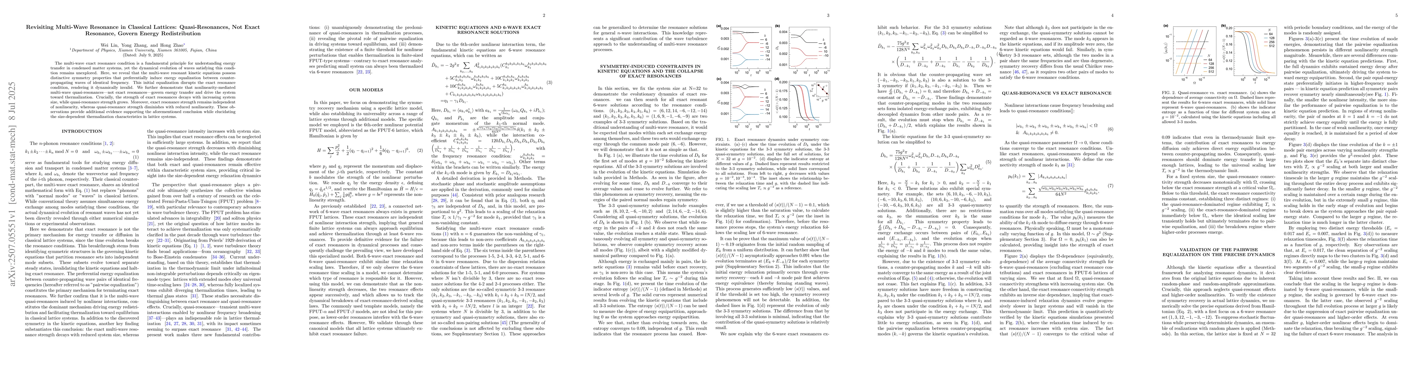 Thumbnail for Revisiting Multi-Wave Resonance in Classical Lattices: Quasi-Resonances,
  Not Exact Resonance, Govern Energy Redistribution