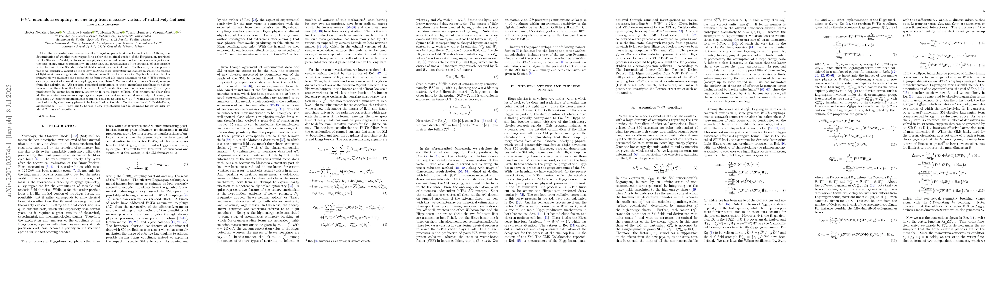 Thumbnail for $WWh$ anomalous couplings at one loop from a seesaw variant of
  radiatively-induced neutrino masses