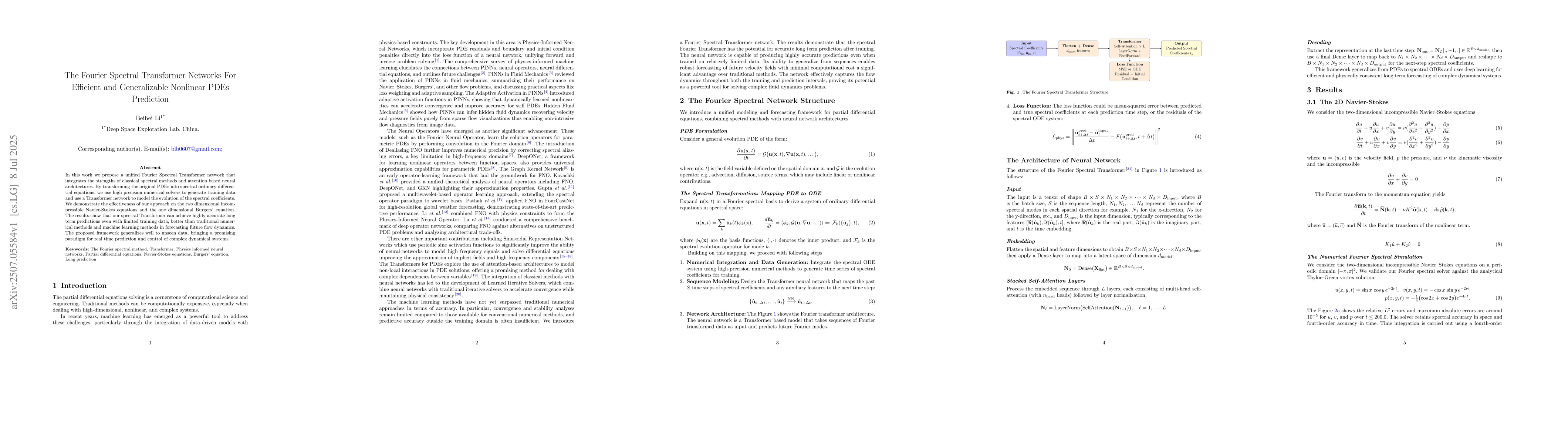 Thumbnail for The Fourier Spectral Transformer Networks For Efficient and
  Generalizable Nonlinear PDEs Prediction