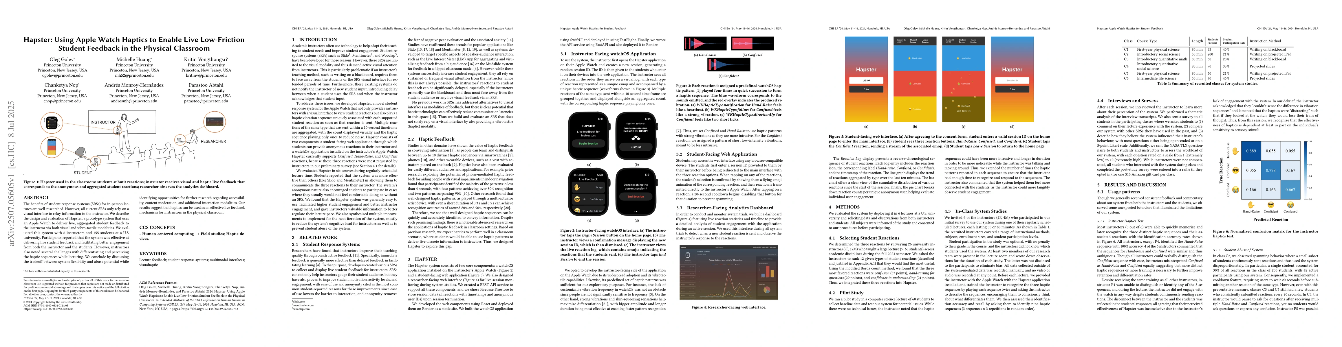 Thumbnail for Hapster: Using Apple Watch Haptics to Enable Live Low-Friction Student
  Feedback in the Physical Classroom