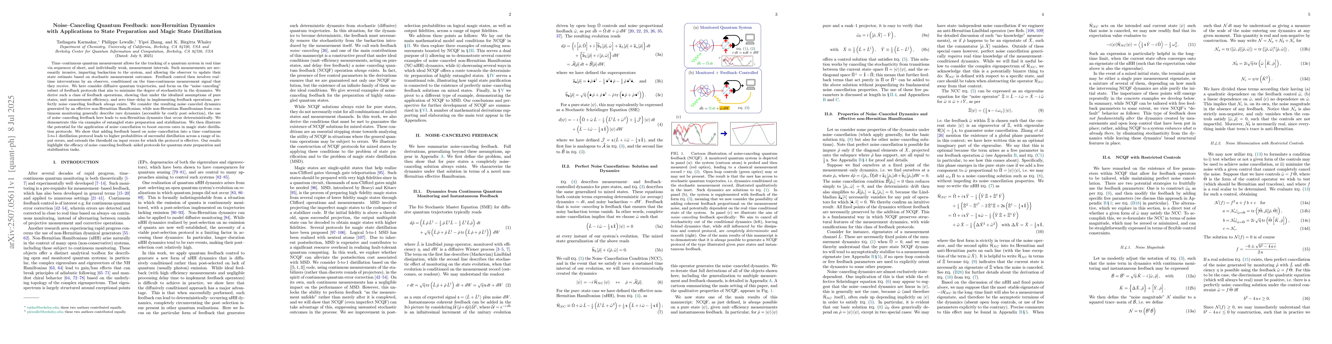 Thumbnail for Noise-Canceling Quantum Feedback: non-Hermitian Dynamics with
  Applications to State Preparation and Magic State Distillation