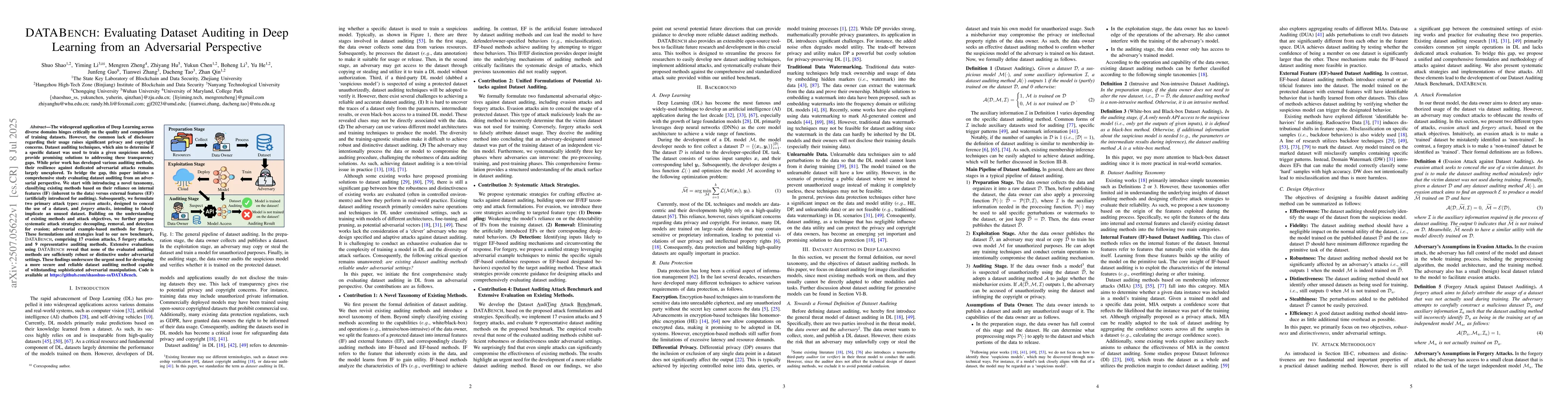 Thumbnail for DATABench: Evaluating Dataset Auditing in Deep Learning from an
  Adversarial Perspective