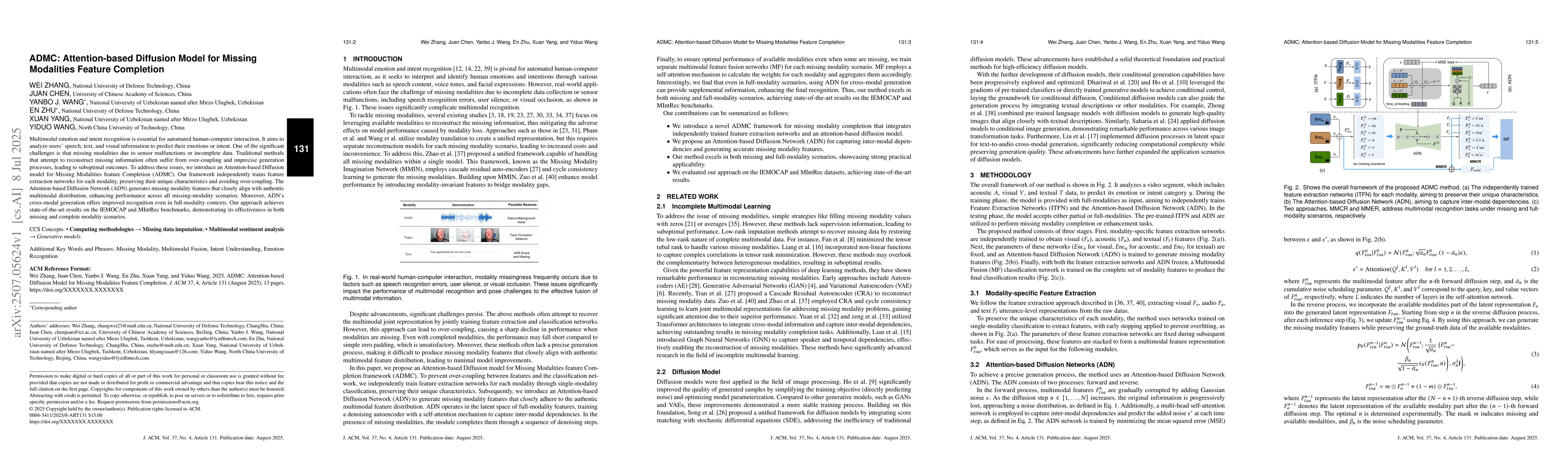 Thumbnail for ADMC: Attention-based Diffusion Model for Missing Modalities Feature
  Completion