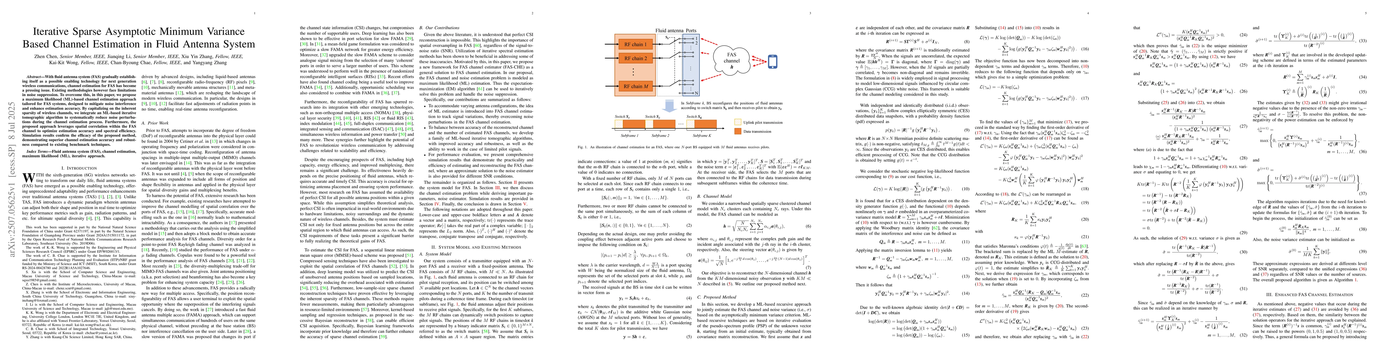 Thumbnail for Iterative Sparse Asymptotic Minimum Variance Based Channel Estimation in
  Fluid Antenna System