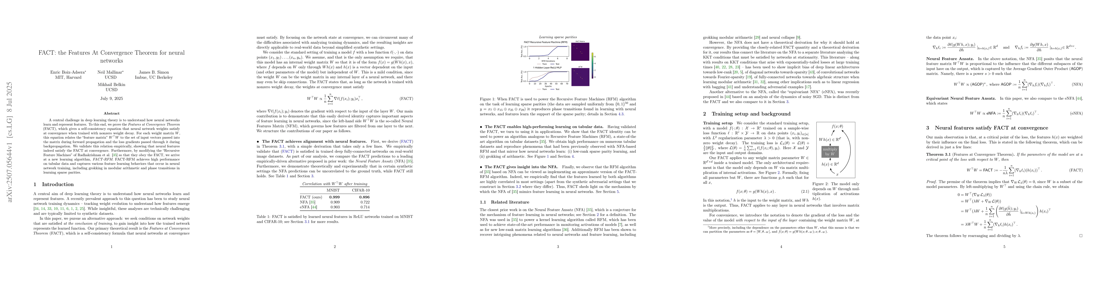 Thumbnail for FACT: the Features At Convergence Theorem for neural networks