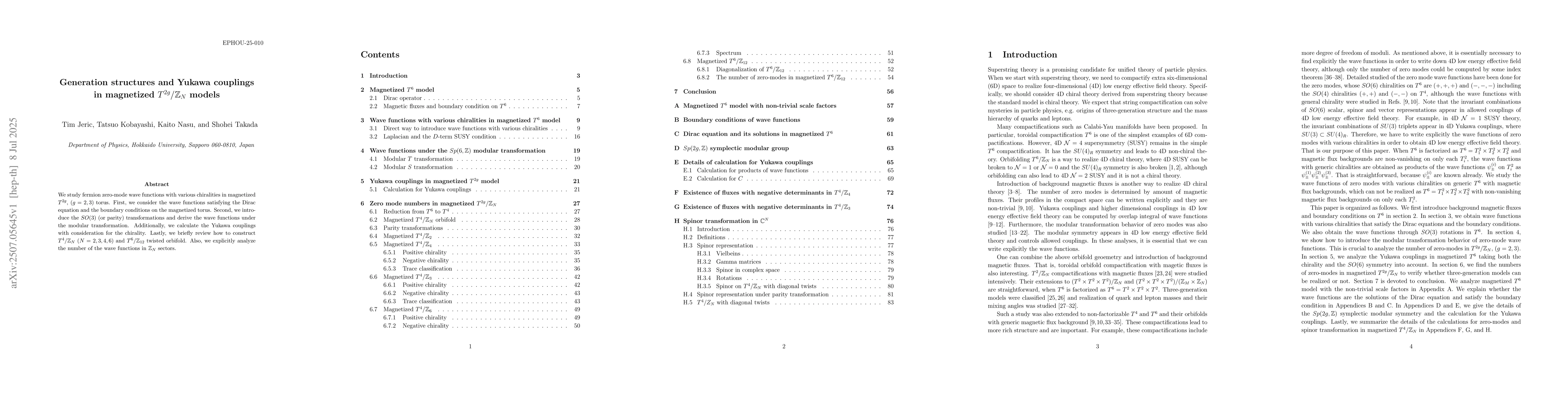 Thumbnail for Generation structures and Yukawa couplings in magnetized
  $T^{2g}/\mathbb{Z}_N$ models