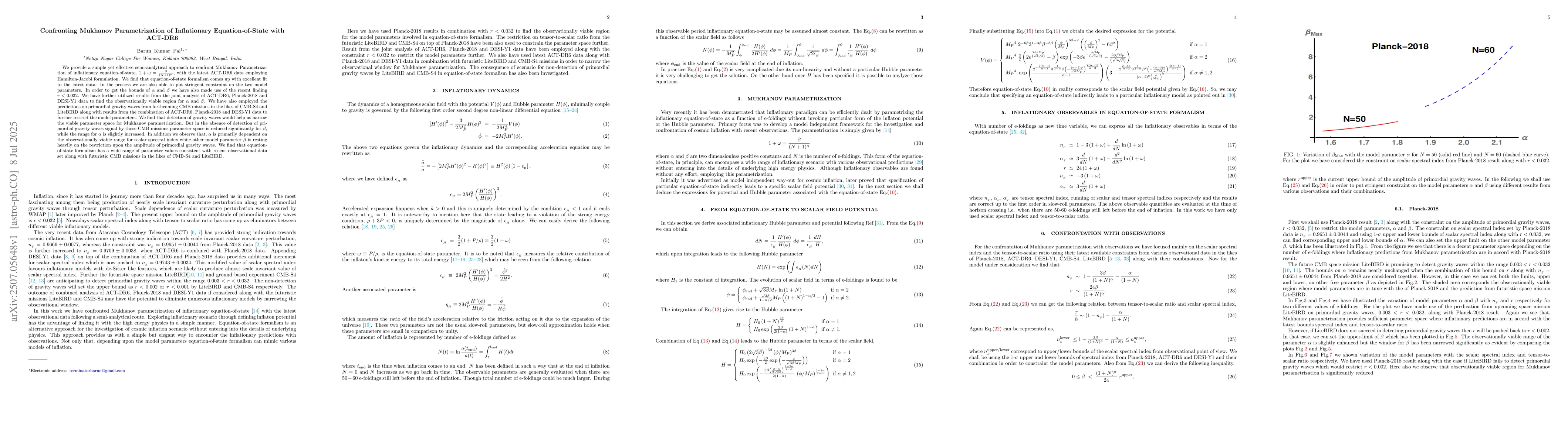 Thumbnail for Confronting Mukhanov Parametrization of Inflationary Equation-of-State
  with ACT-DR6