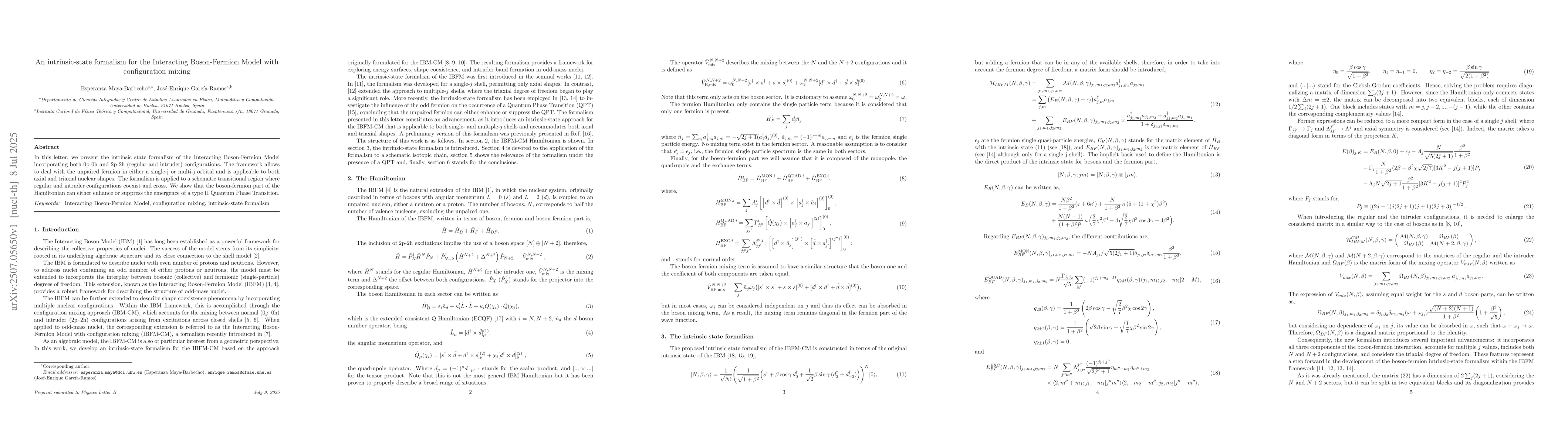 Thumbnail for An intrinsic-state formalism for the Interacting Boson-Fermion Model
  with configuration mixing