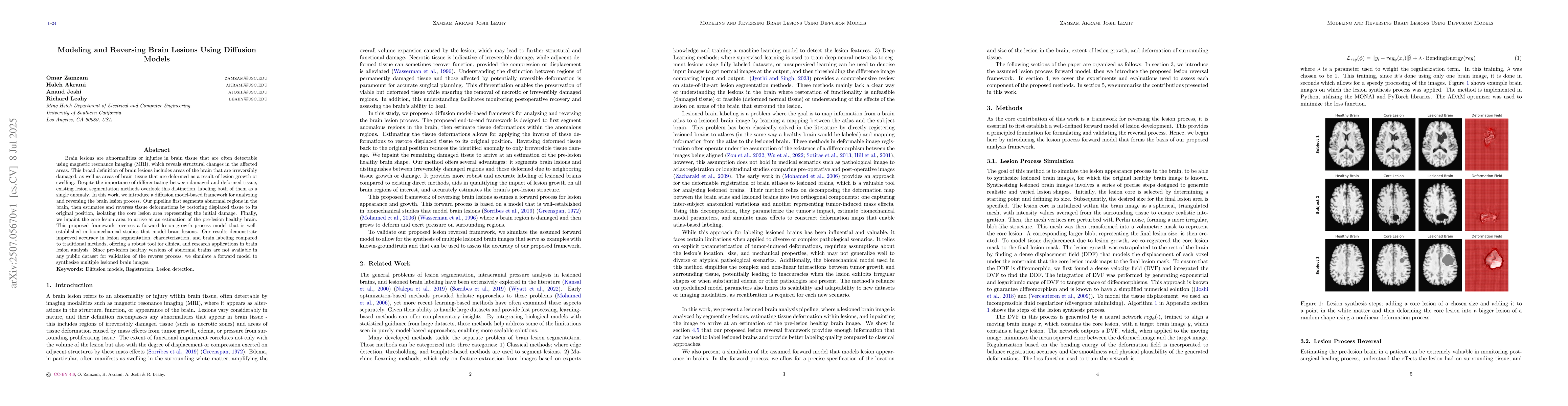Thumbnail for Modeling and Reversing Brain Lesions Using Diffusion Models