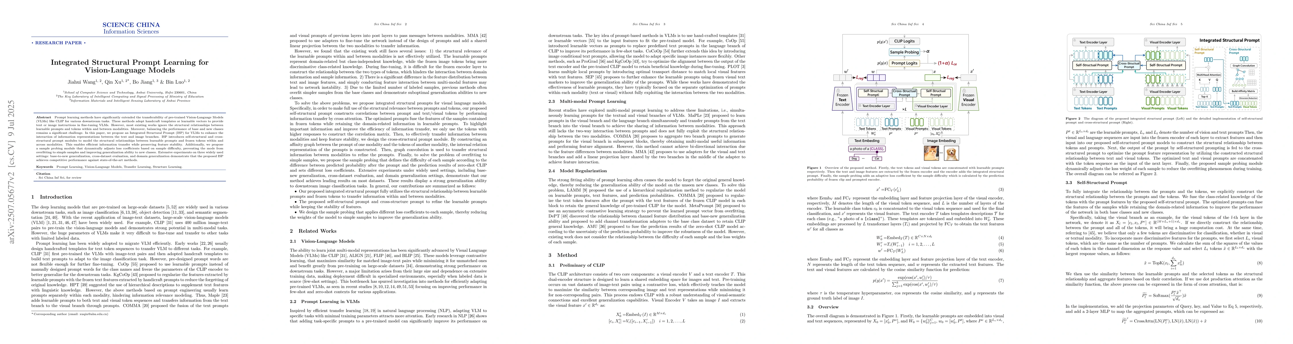 Thumbnail for Integrated Structural Prompt Learning for Vision-Language Models