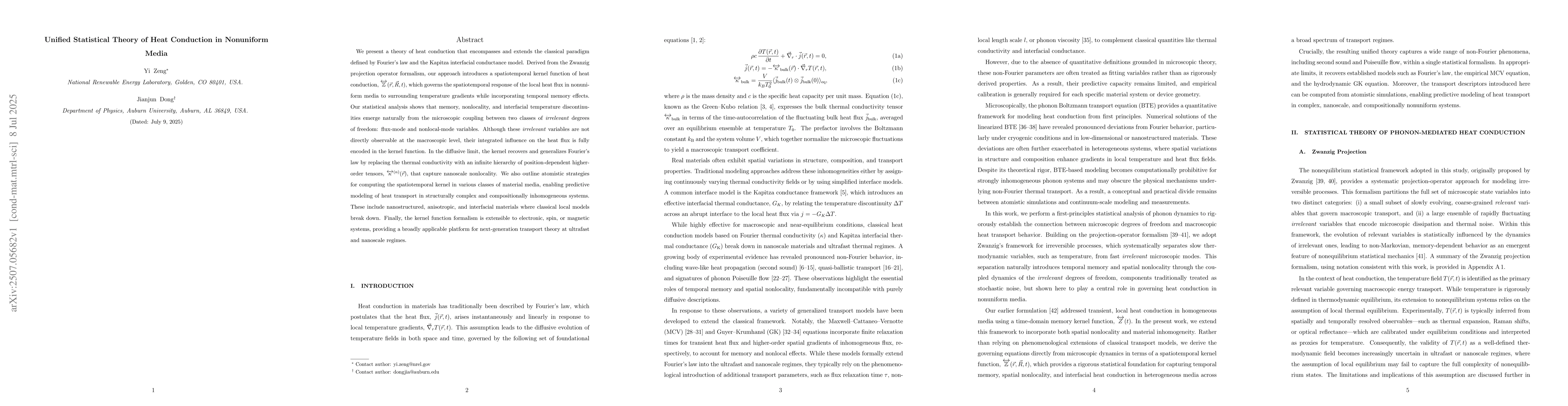 Thumbnail for Unified Statistical Theory of Heat Conduction in Nonuniform Media