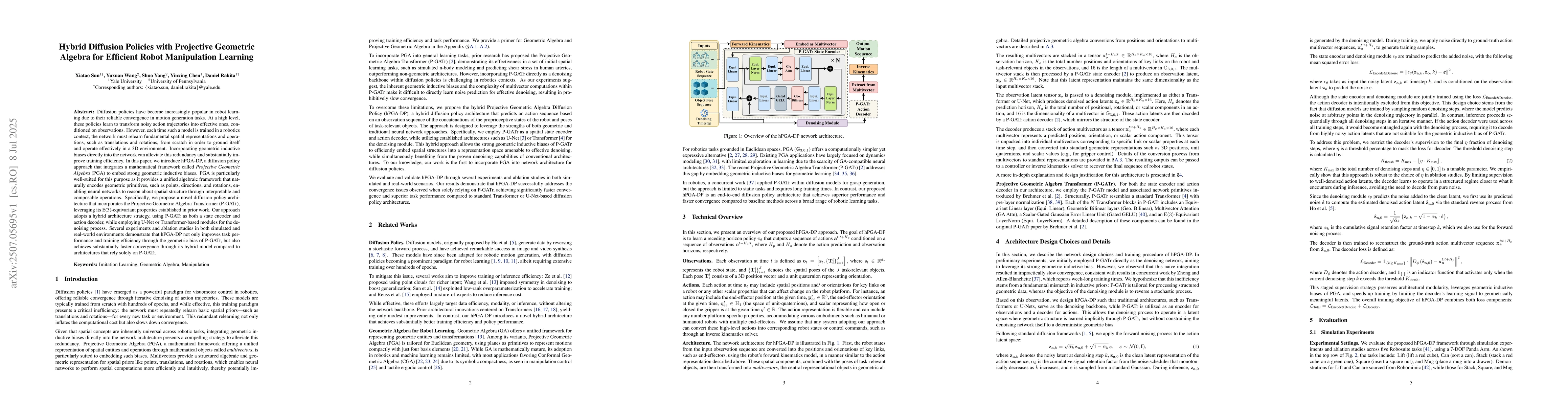 Thumbnail for Hybrid Diffusion Policies with Projective Geometric Algebra for
  Efficient Robot Manipulation Learning