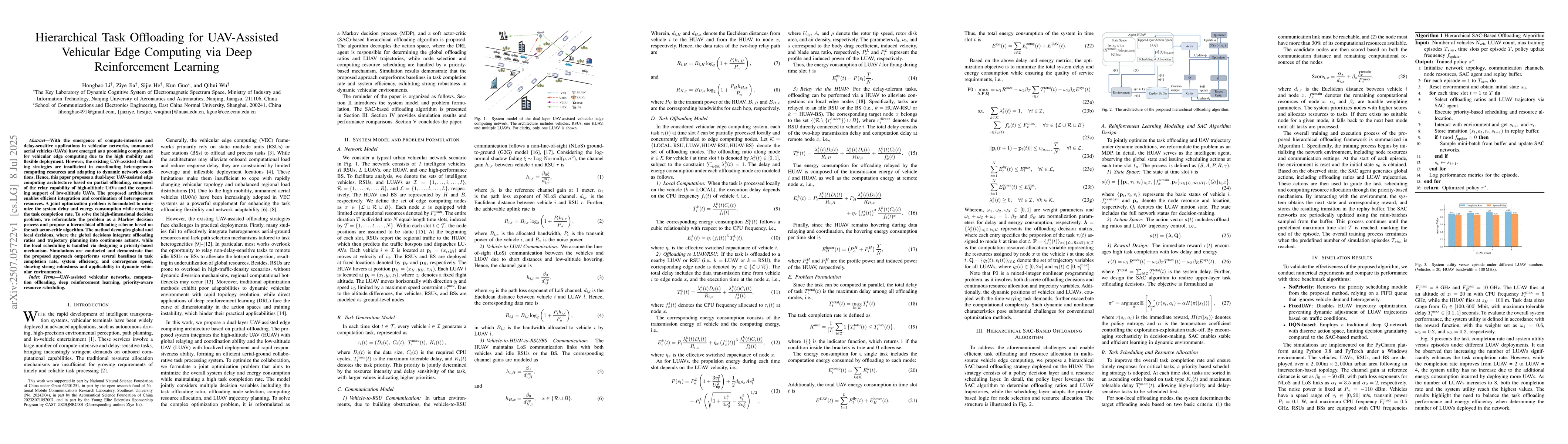 Thumbnail for Hierarchical Task Offloading for UAV-Assisted Vehicular Edge Computing
  via Deep Reinforcement Learning