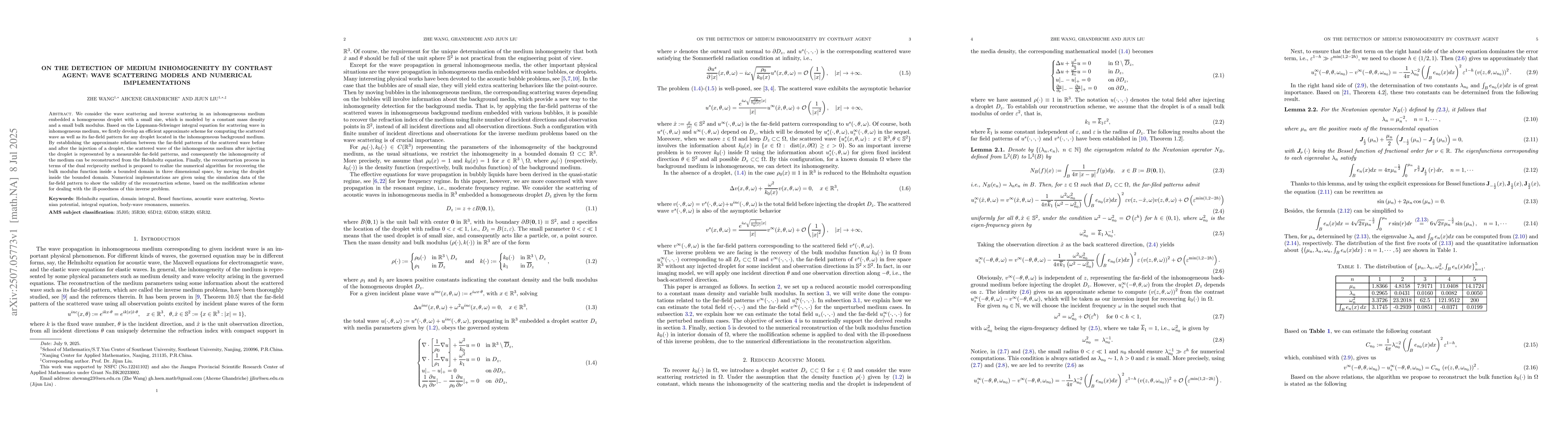 Thumbnail for On the detection of medium inhomogeneity by contrast agent: wave
  scattering models and numerical implementations