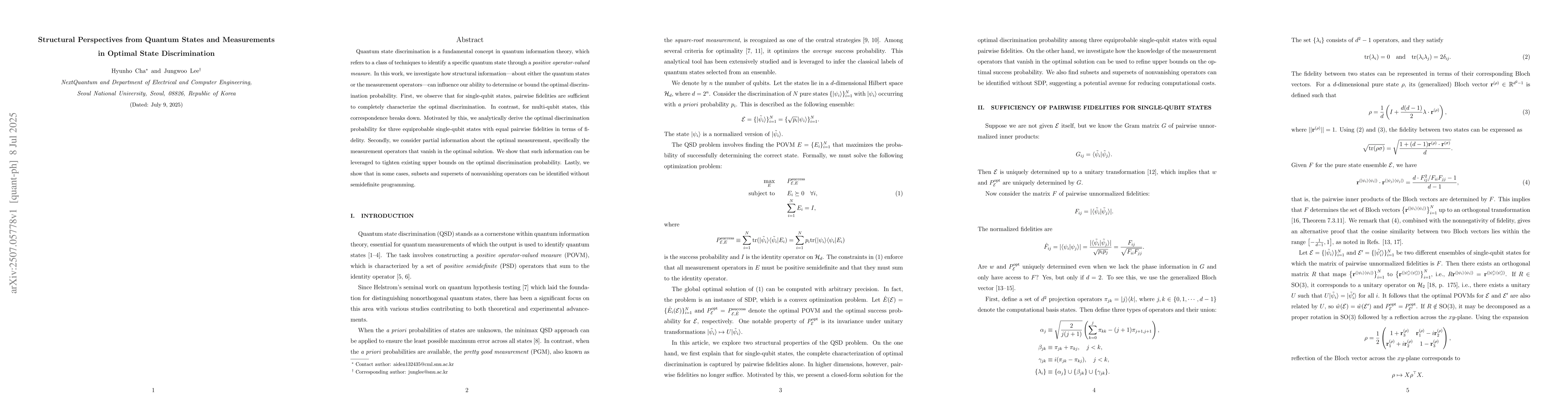 Thumbnail for Structural Perspectives from Quantum States and Measurements in Optimal
  State Discrimination