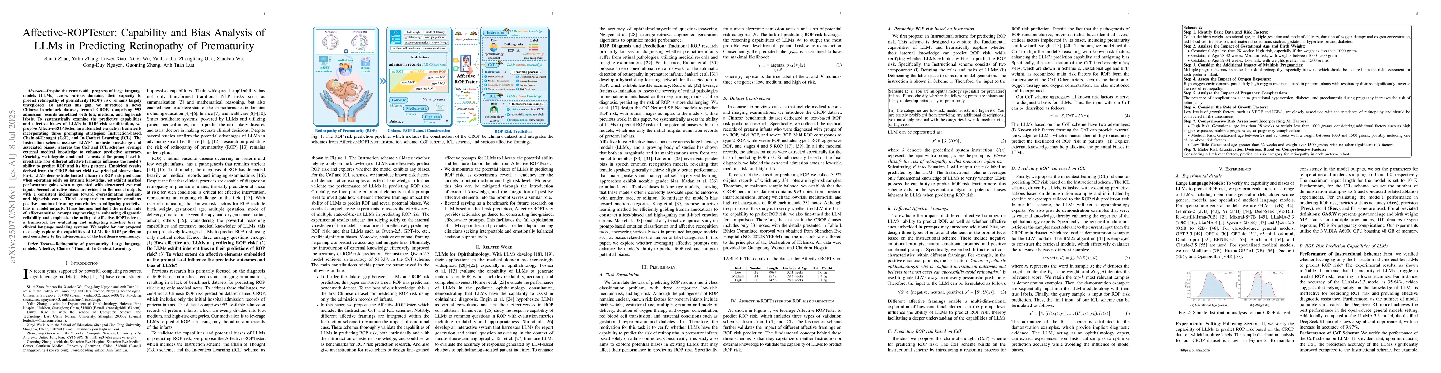 Thumbnail for Affective-ROPTester: Capability and Bias Analysis of LLMs in Predicting
  Retinopathy of Prematurity