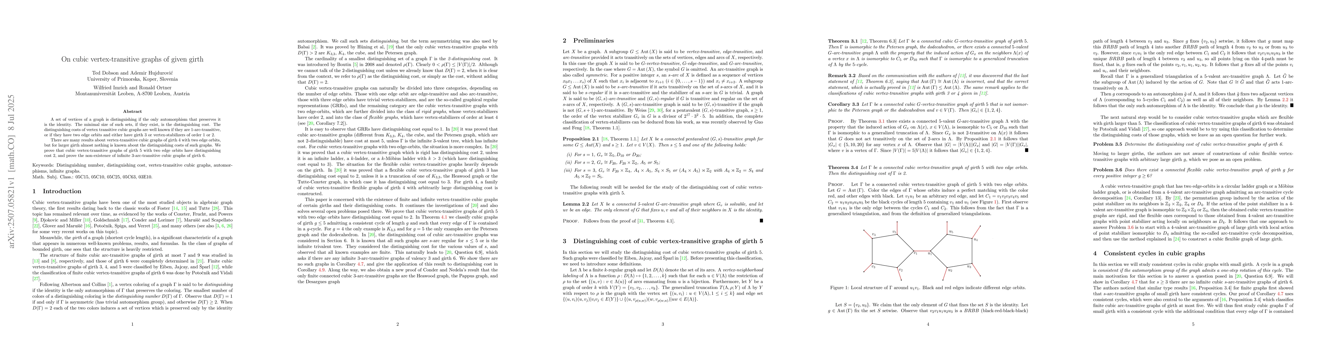 Thumbnail for On cubic vertex-transitive graphs of given girth