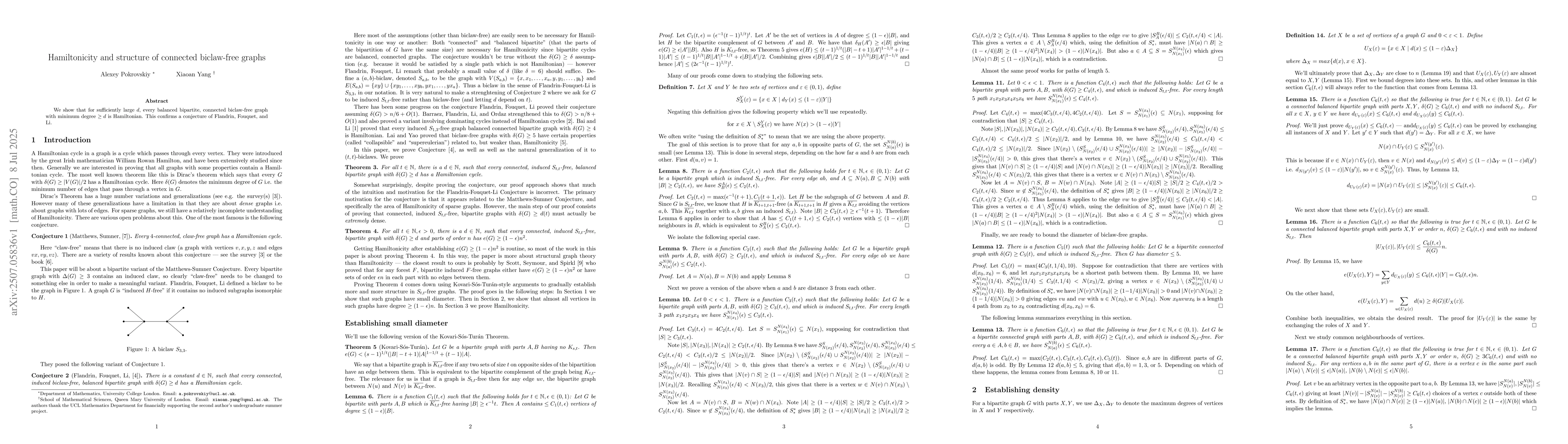 Thumbnail for Hamiltonicity and structure of connected biclaw-free graphs