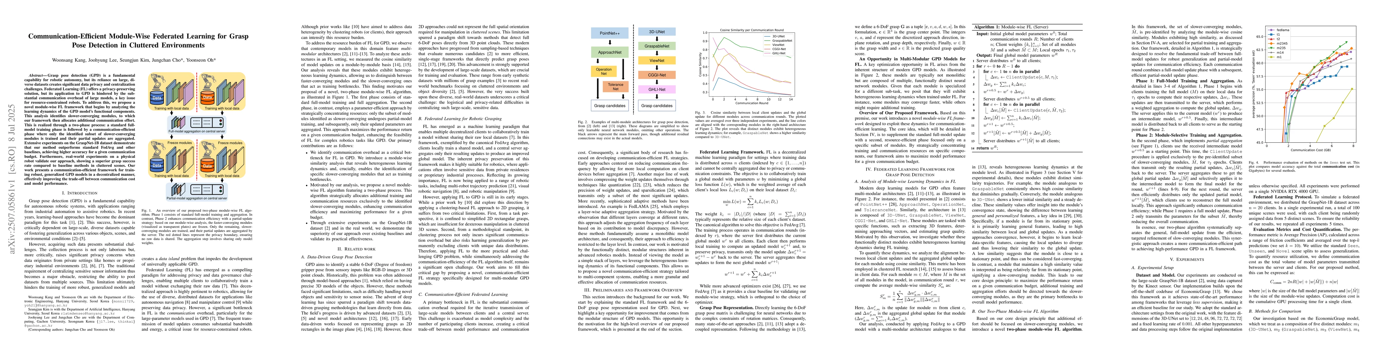 Thumbnail for Communication-Efficient Module-Wise Federated Learning for Grasp Pose
  Detection in Cluttered Environments